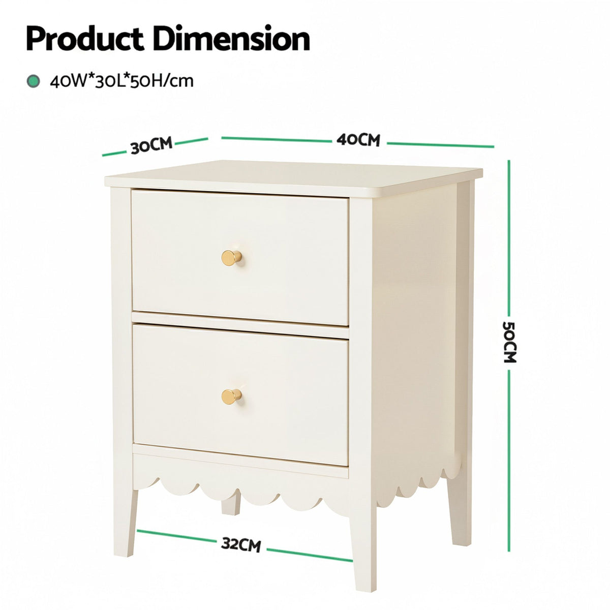 TWSC Bedside Table 2 Drawers Bedroom Storage Nightstand Beige