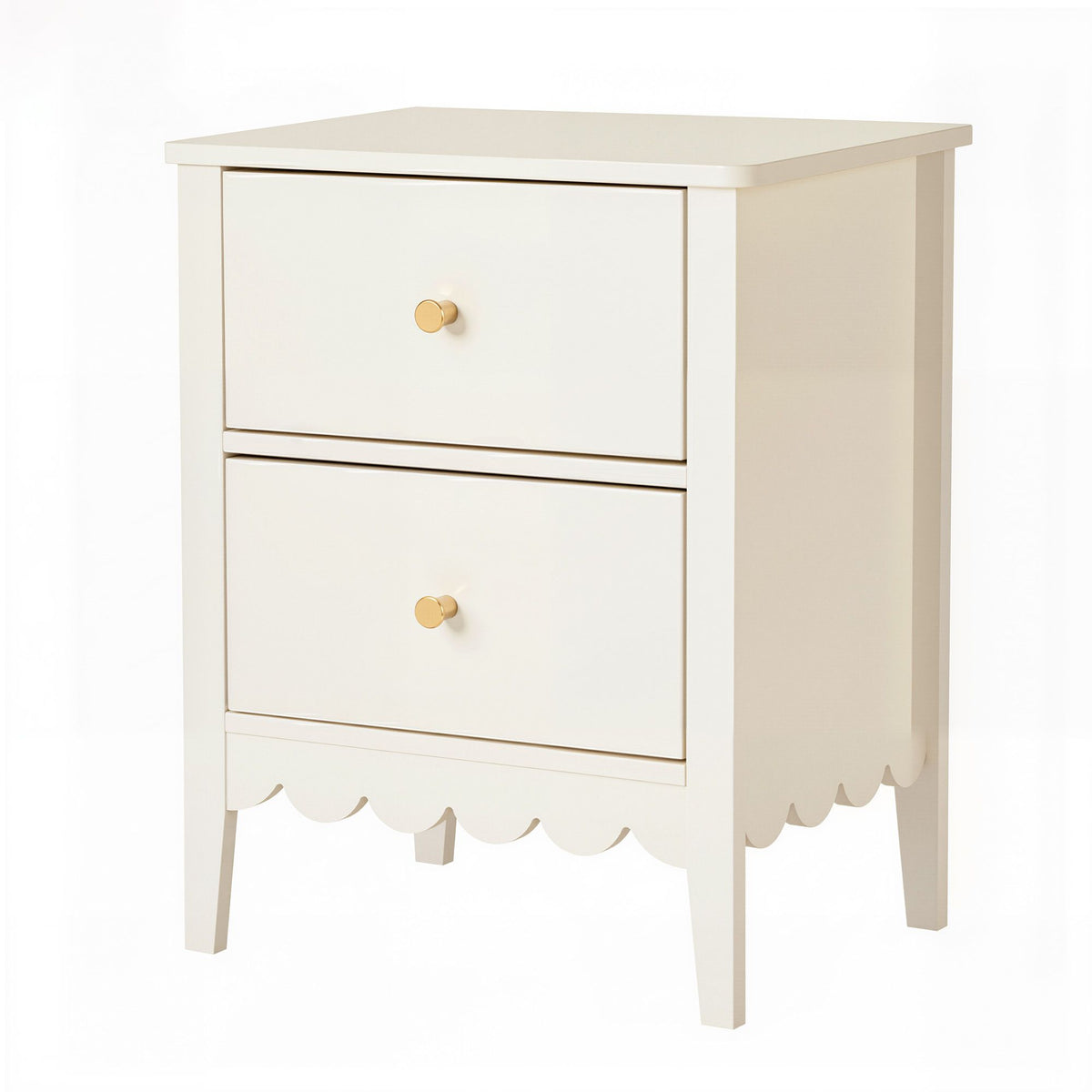 TWSC Bedside Table 2 Drawers Bedroom Storage Nightstand Beige