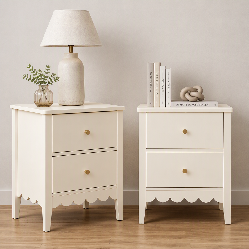 TWSC 2x Bedside Table 2 Drawers Bedroom Storage Nightstand Beige