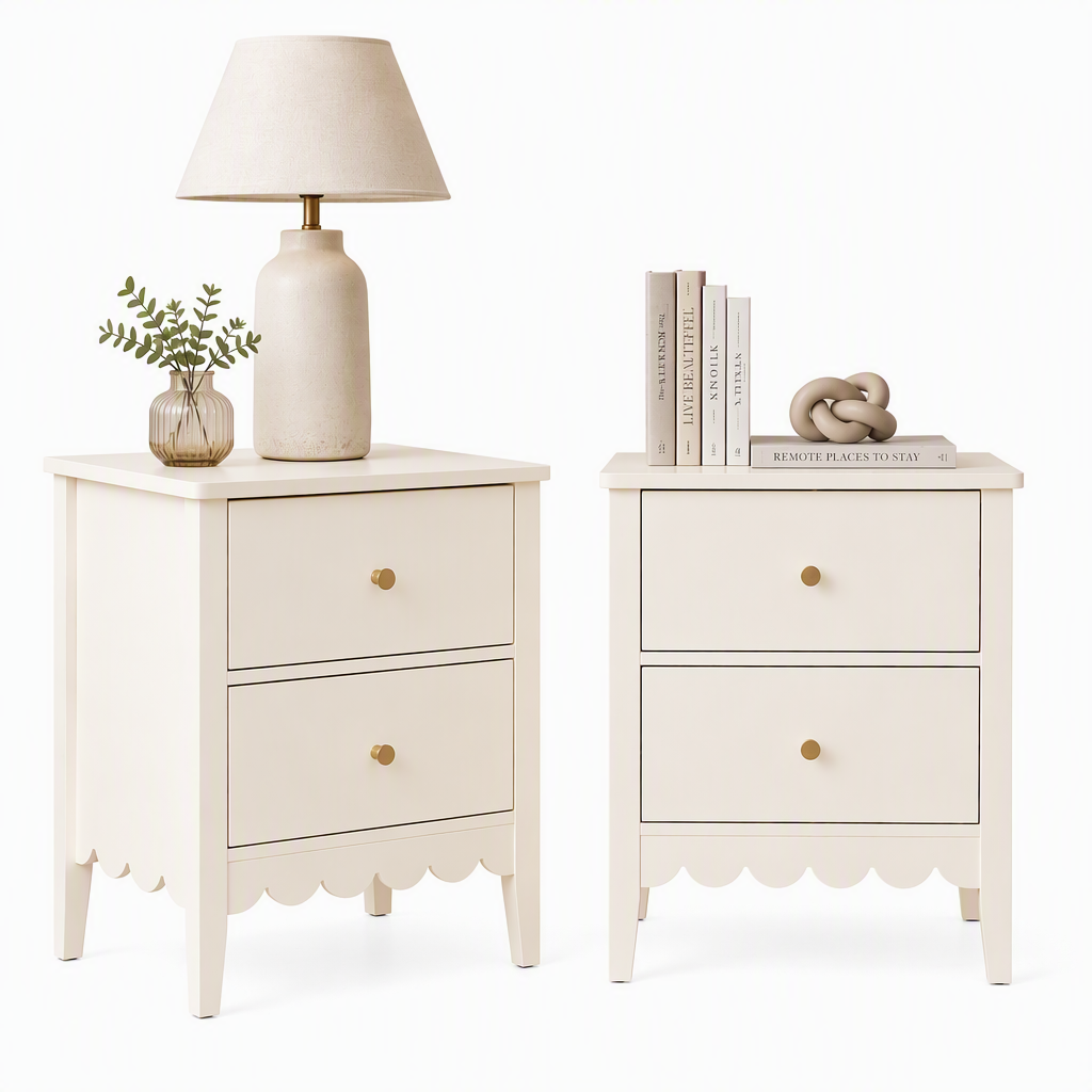TWSC 2x Bedside Table 2 Drawers Bedroom Storage Nightstand Beige