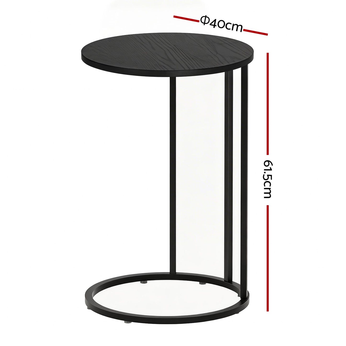 C-Shaped End Table Set of 2 – Space-Saving, Black Wood-Textured Top