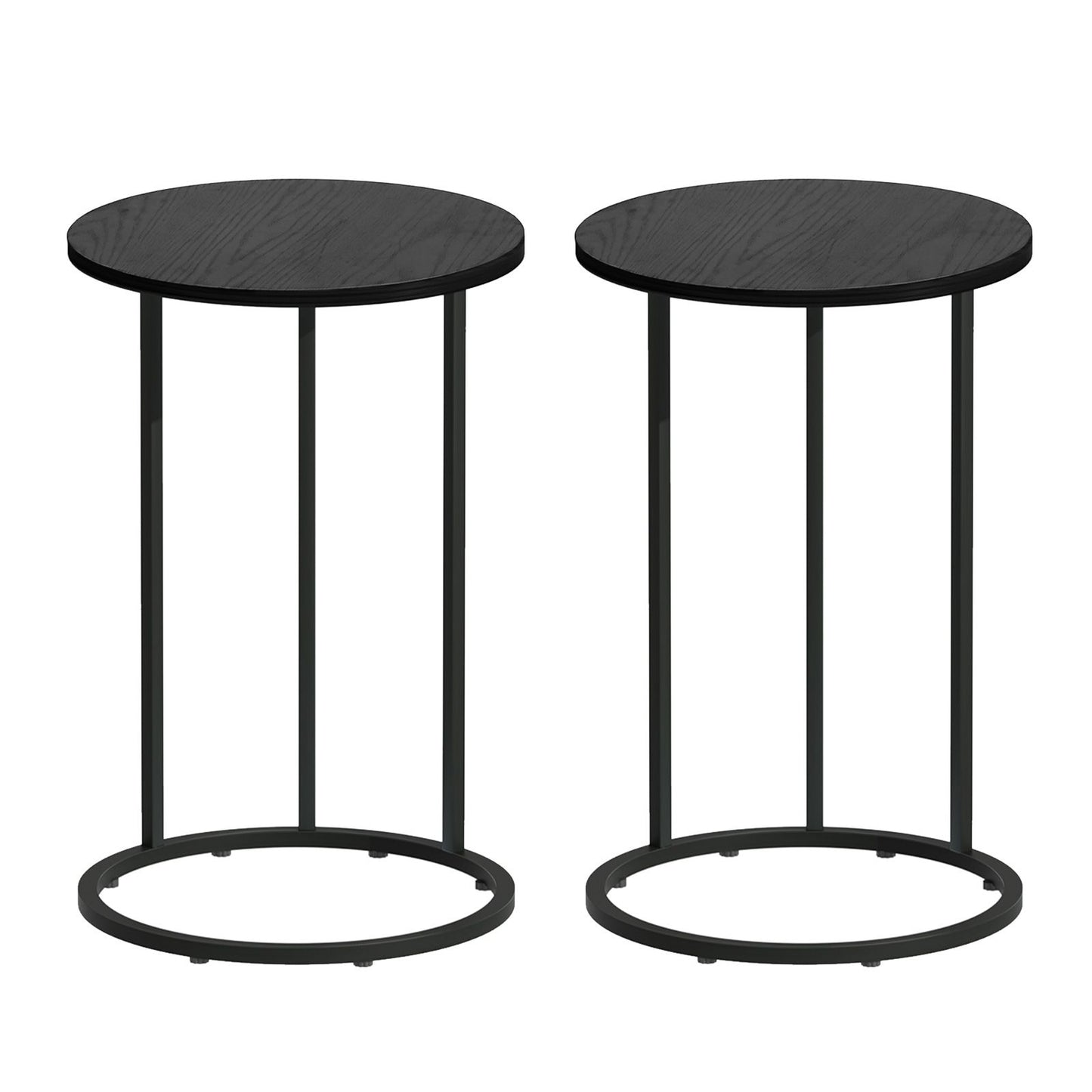 C-Shaped End Table Set of 2 – Space-Saving, Black Wood-Textured Top