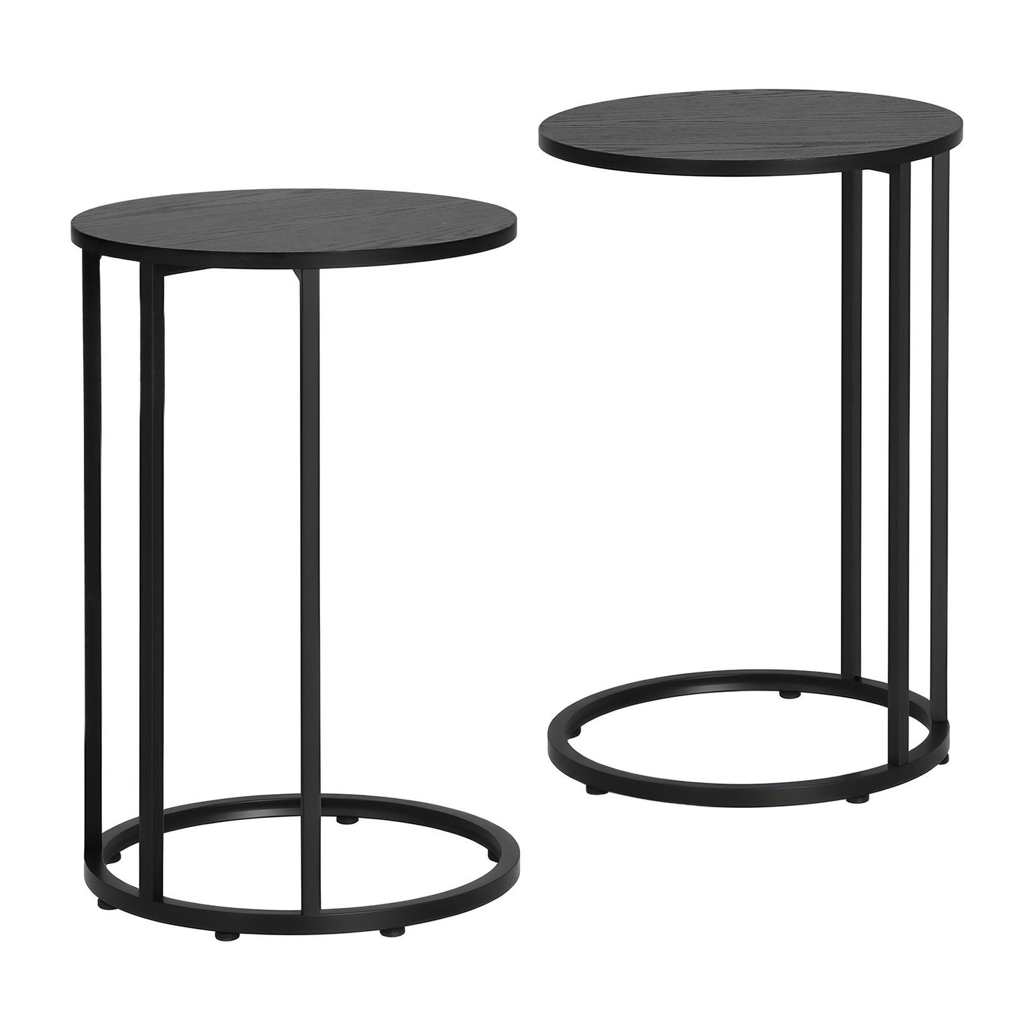 C-Shaped End Table Set of 2 – Space-Saving, Black Wood-Textured Top
