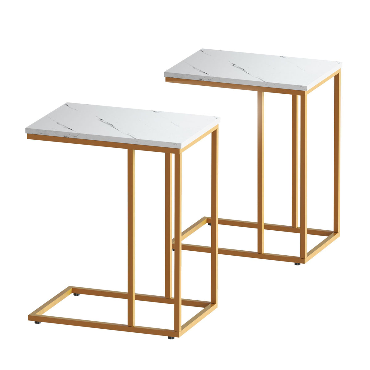 TWSC C Shaped End Table Set of 2 Coffee Table Side Table White & Gold