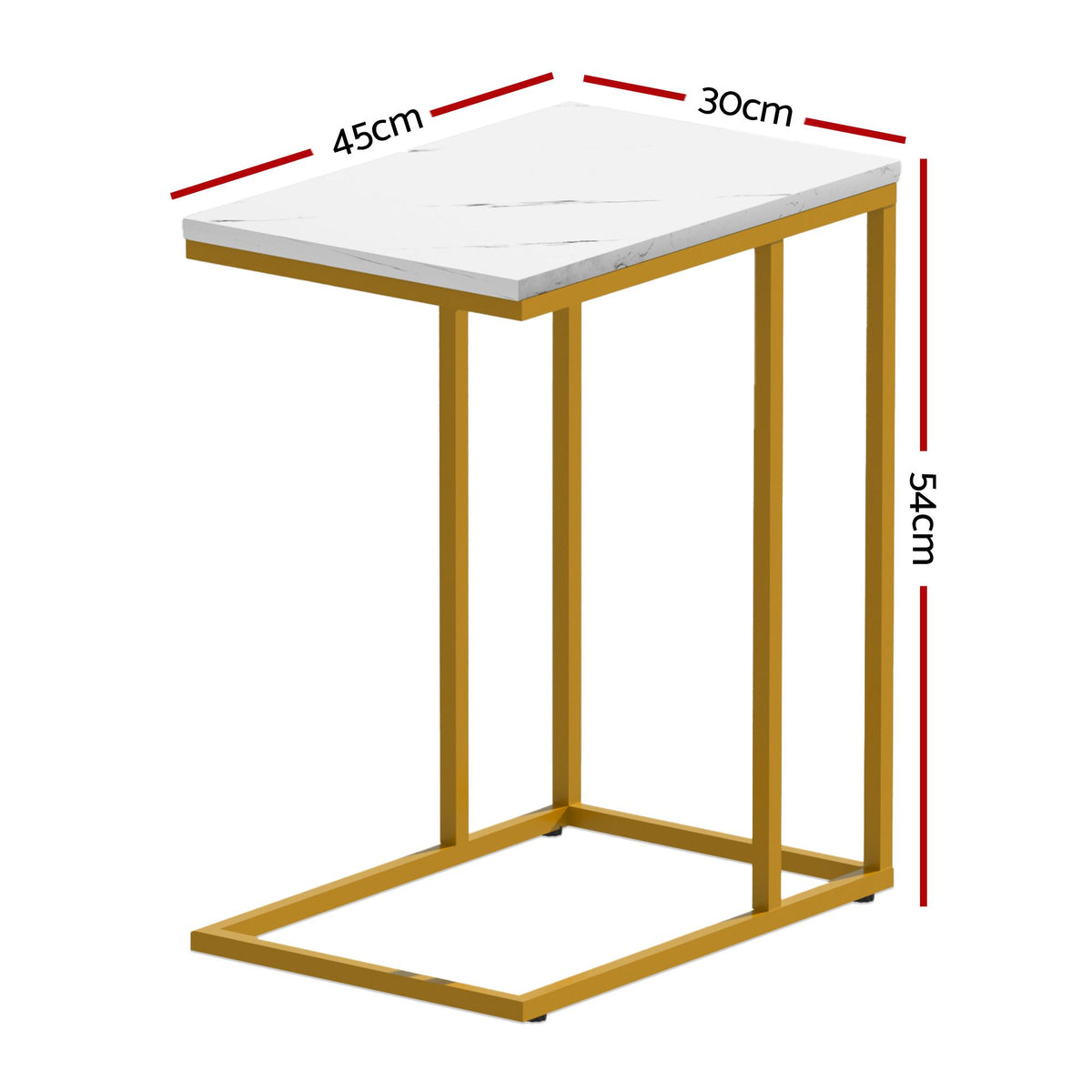 TWSC C Shaped End Table Set of 2 Coffee Table Side Table White & Gold