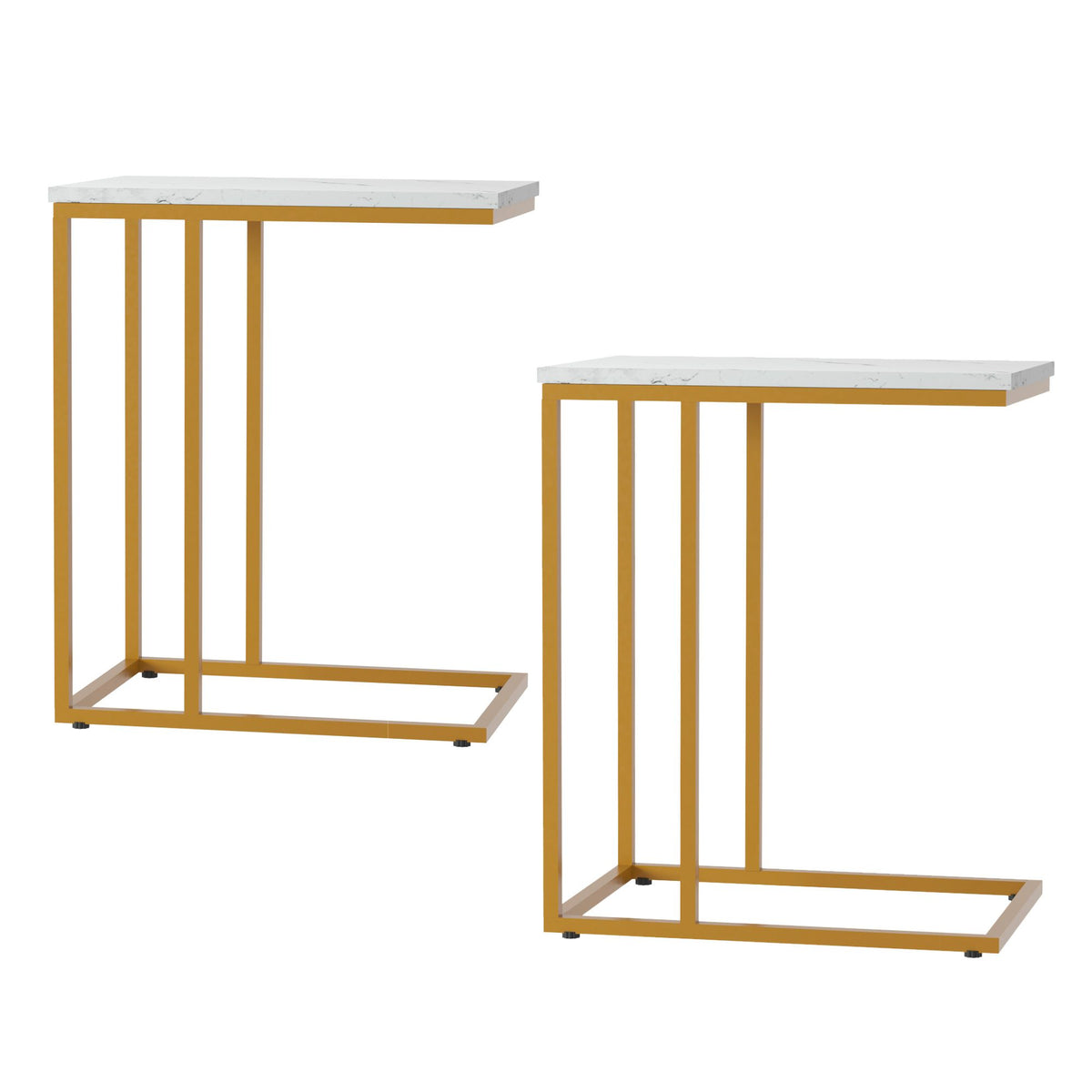 TWSC C Shaped End Table Set of 2 Coffee Table Side Table White & Gold