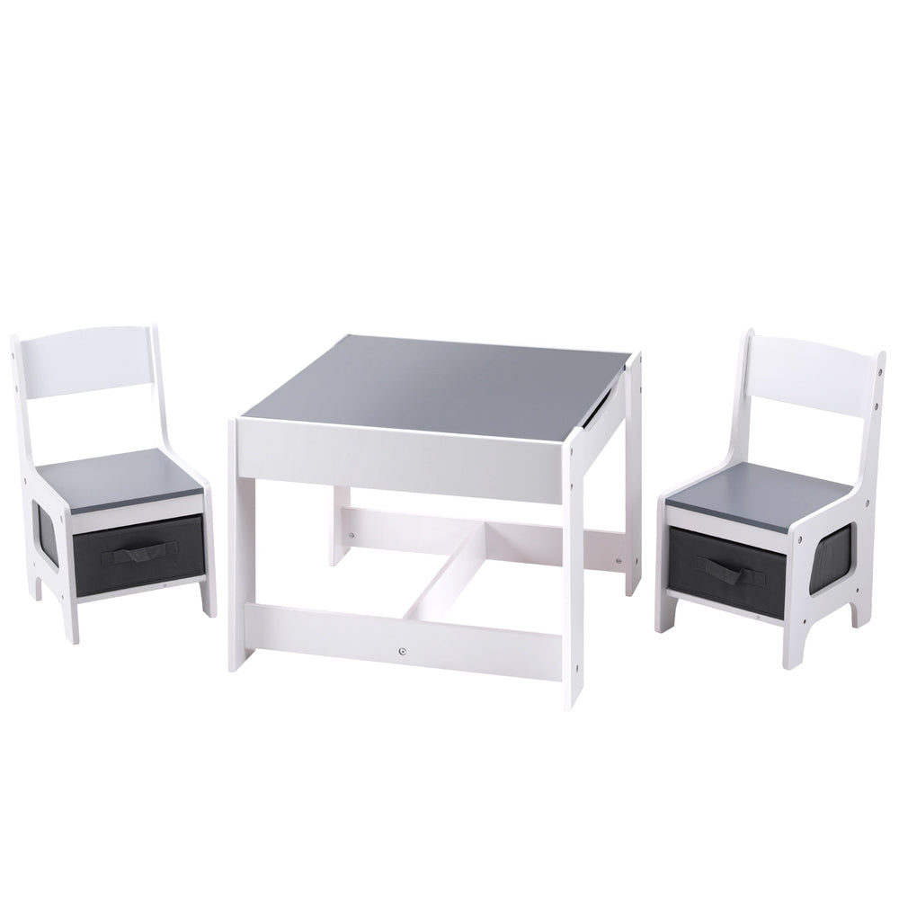 Kids Table and Chairs Set – Chalkboard Desk with Storage, Grey