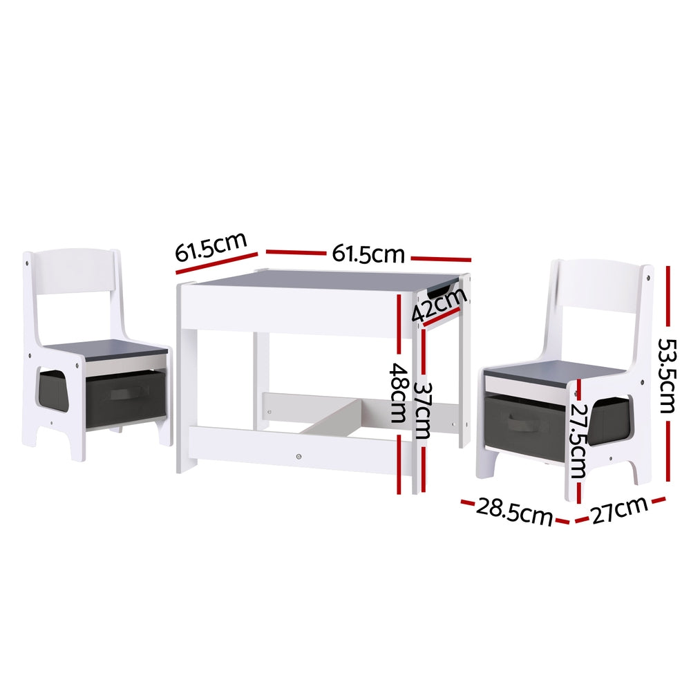 Kids Table and Chairs Set – Chalkboard Desk with Storage, Grey