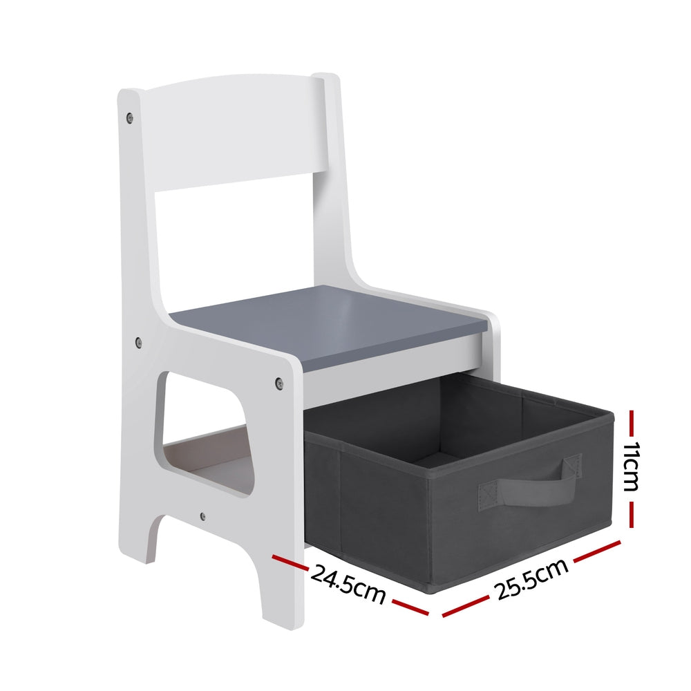 Kids Table and Chairs Set – Chalkboard Desk with Storage, Grey