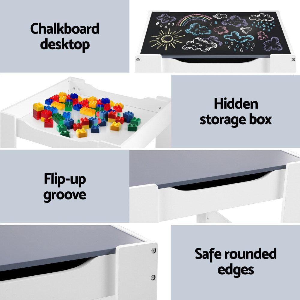 Kids Table and Chairs Set – Chalkboard Desk with Storage, Grey
