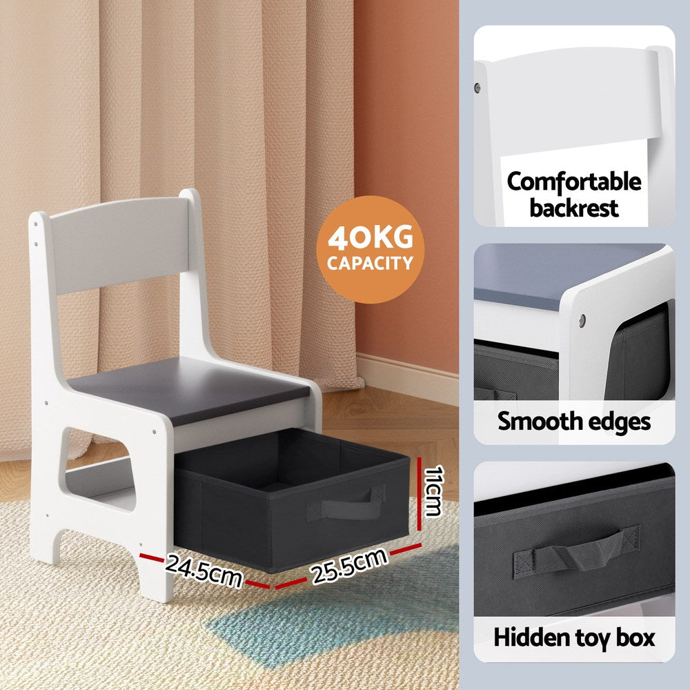 Kids Table and Chairs Set – Chalkboard Desk with Storage, Grey