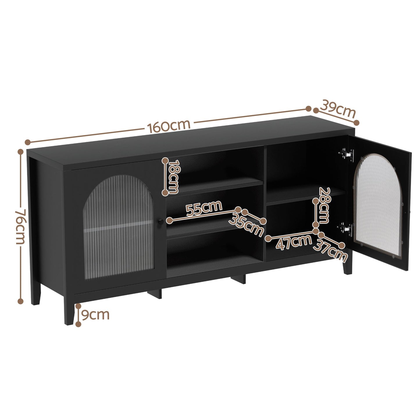Buffet Sideboard – Double Door Storage, Black