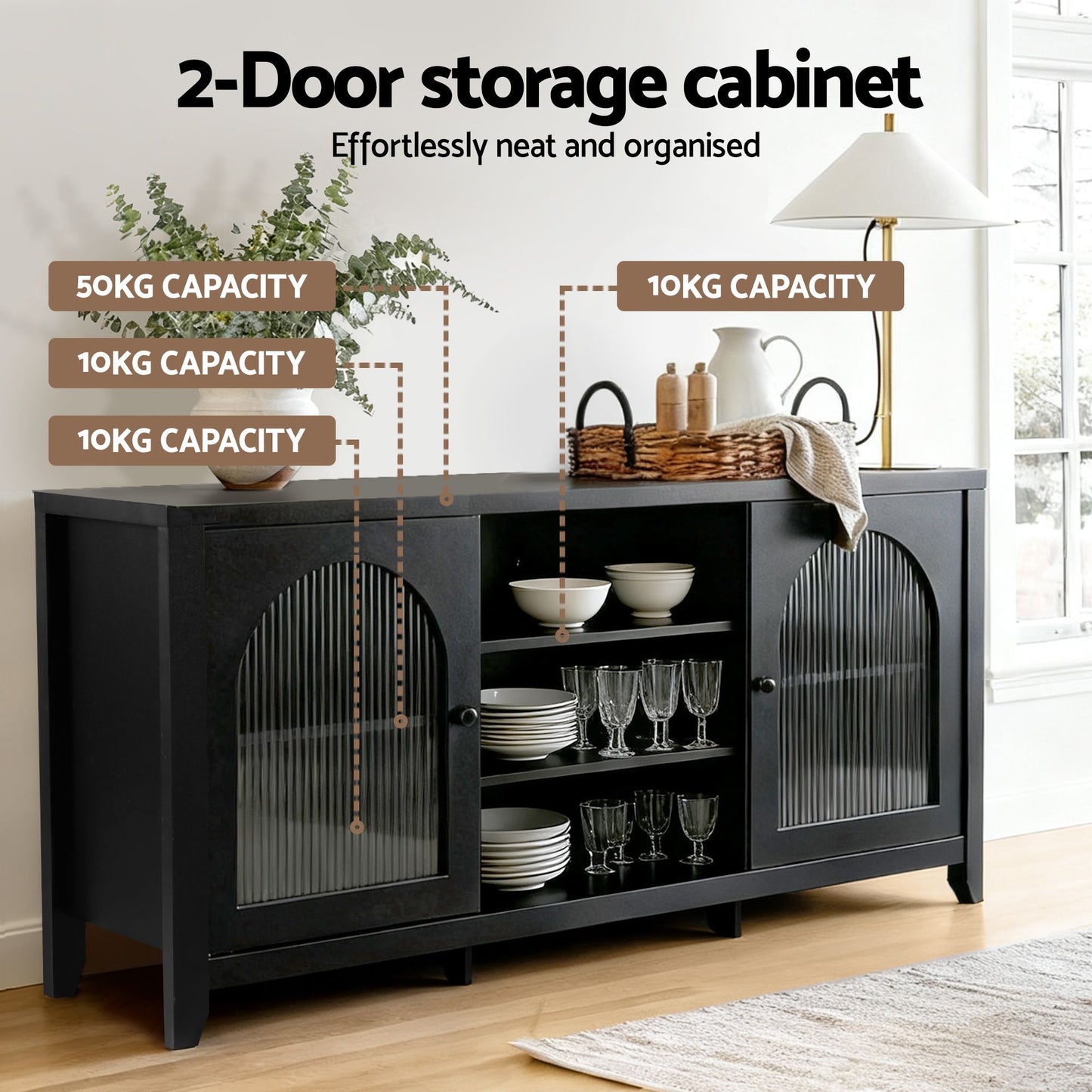 Buffet Sideboard – Double Door Storage, Black