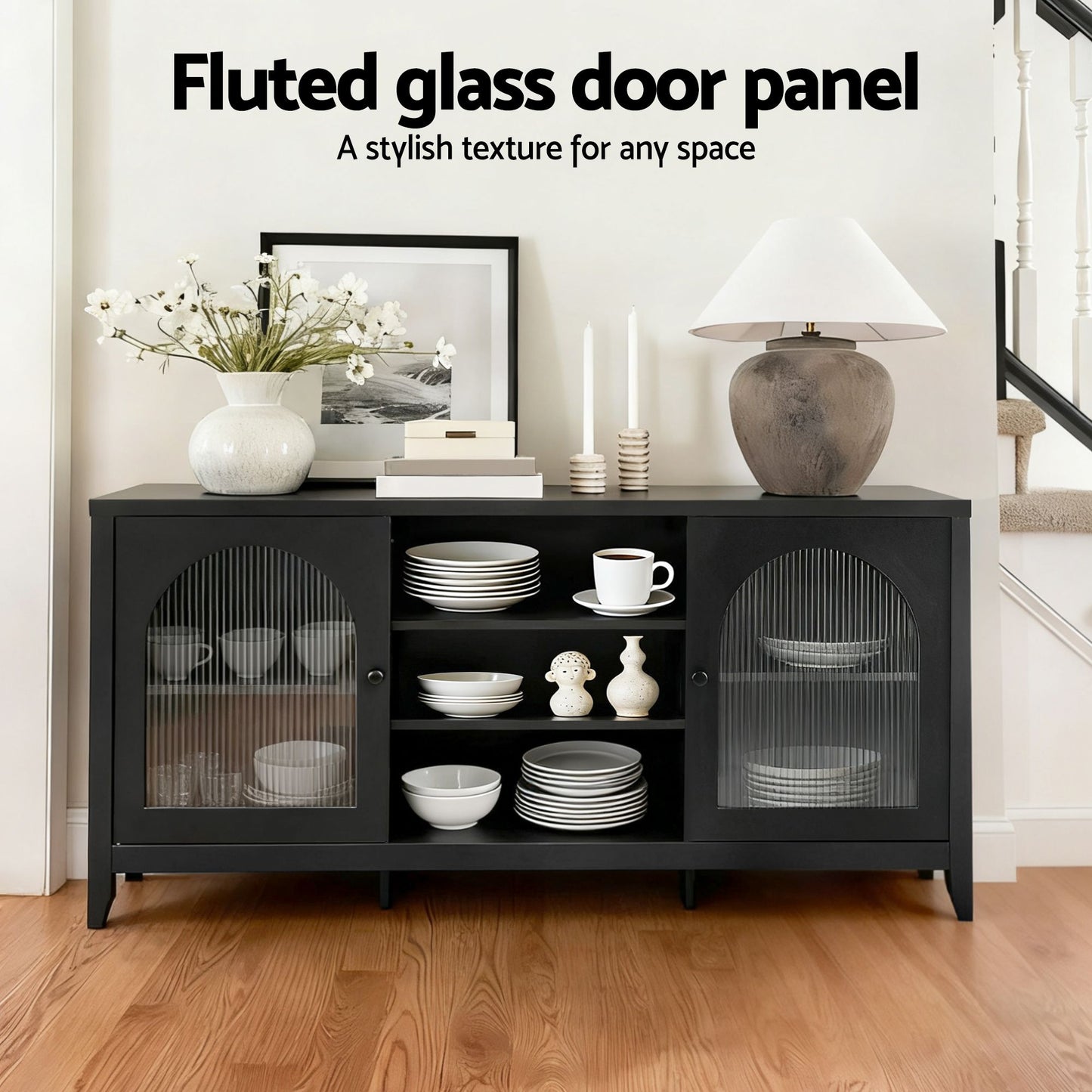 Buffet Sideboard – Double Door Storage, Black
