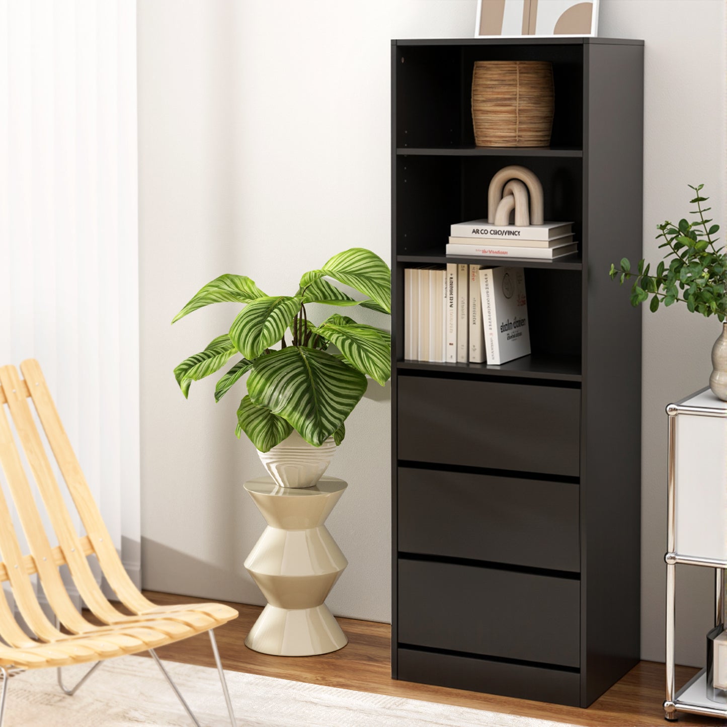 Chest of Drawers – 3 Drawers, Black Tallboy Cabinet