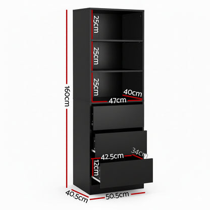 TWSC 3 Chest of Drawers Tallboy Cabinet Black