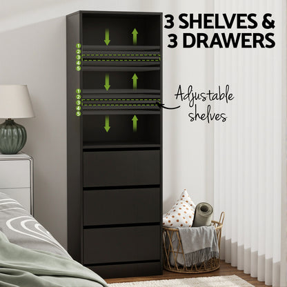 TWSC 3 Chest of Drawers Tallboy Cabinet Black