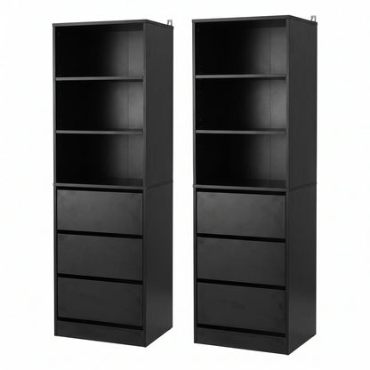 Artiss 2x Chest of 3 Drawers Tallboy Cabinet Black