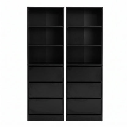 Artiss 2x Chest of 3 Drawers Tallboy Cabinet Black