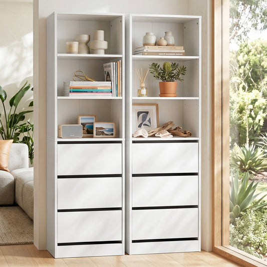 TWSC 2x Chest of 3 Drawers Tallboy Cabinet White