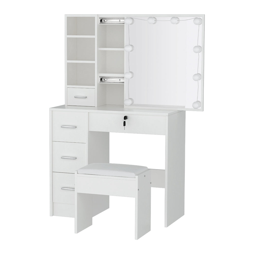 Dylan Dressing Table Set – LED Vanity Mirror, White with Stool