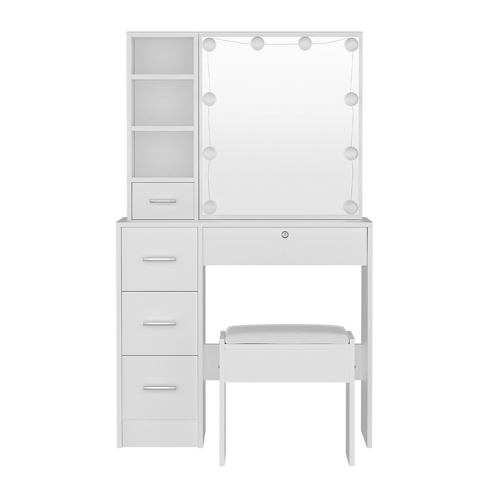 Dylan Dressing Table Set – LED Vanity Mirror, White with Stool