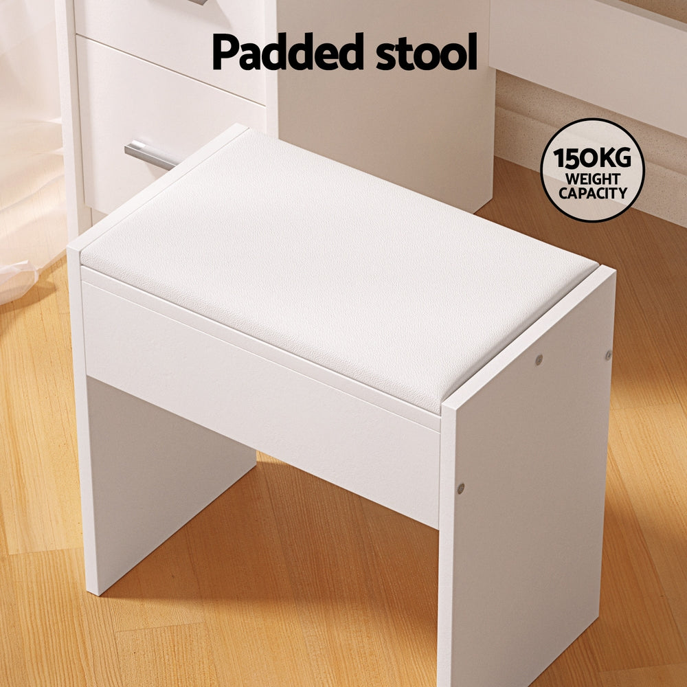 Dylan Dressing Table Set – LED Vanity Mirror, White with Stool