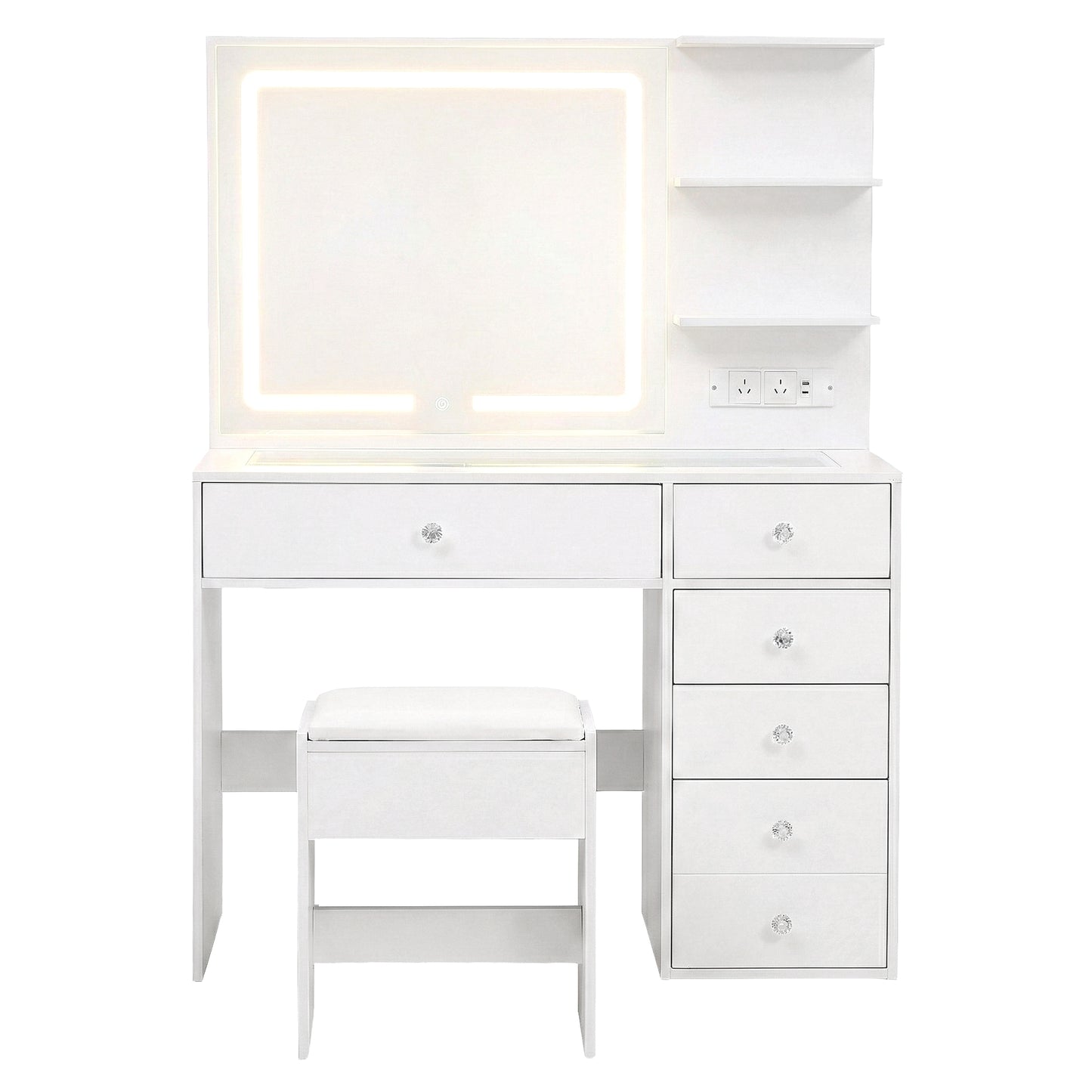 Dressing Table with LED Vanity Mirror and Stool – White