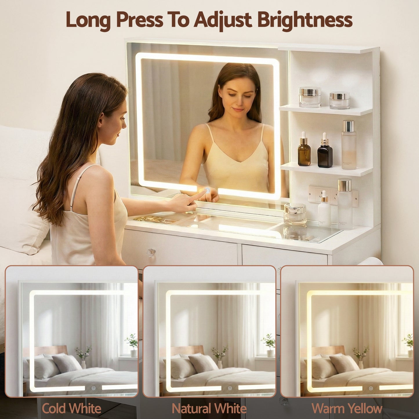 Dressing Table with LED Vanity Mirror and Stool – White