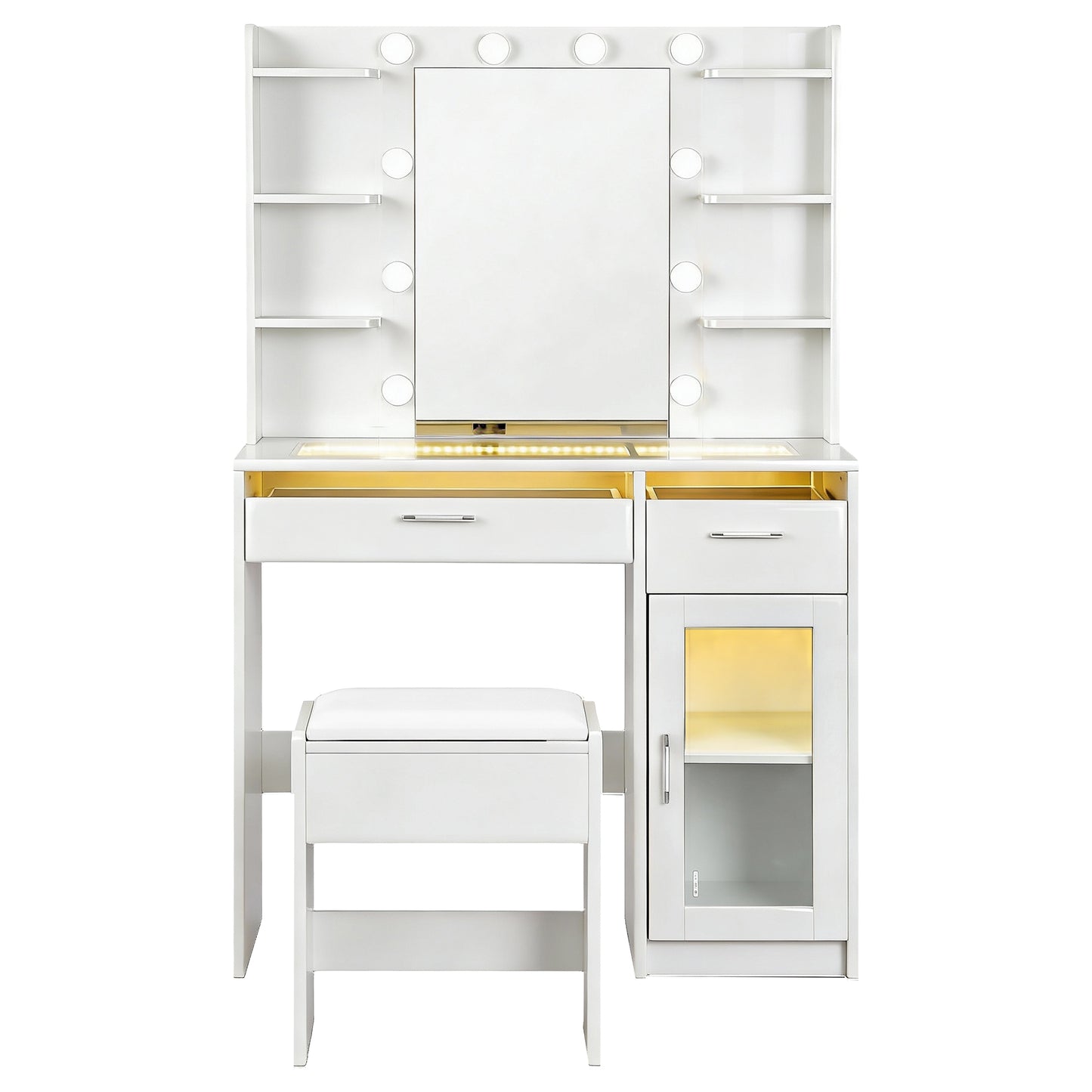 Dressing Table Vanity Desk – LED Mirror with RGB Lighting, White