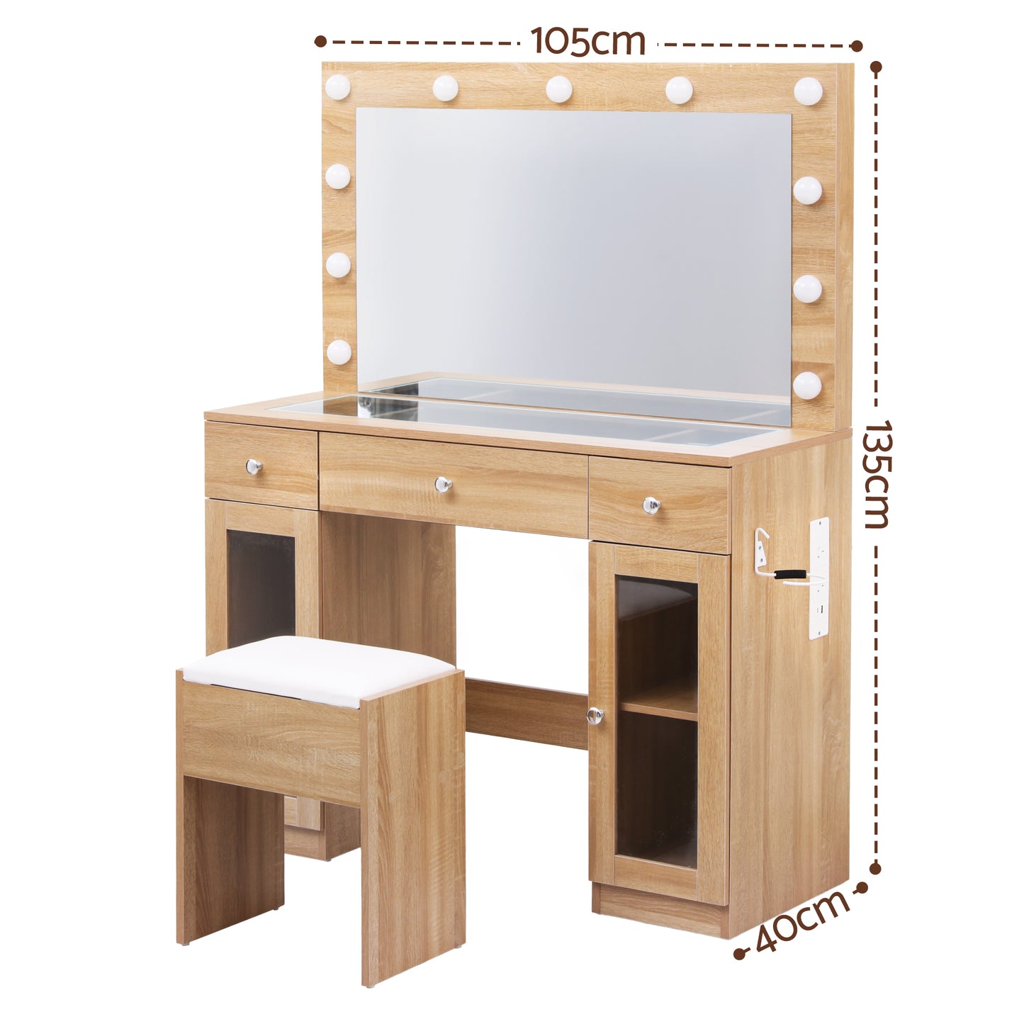Dressing Table Vanity Desk – LED RGB Lighting, Wood Finish