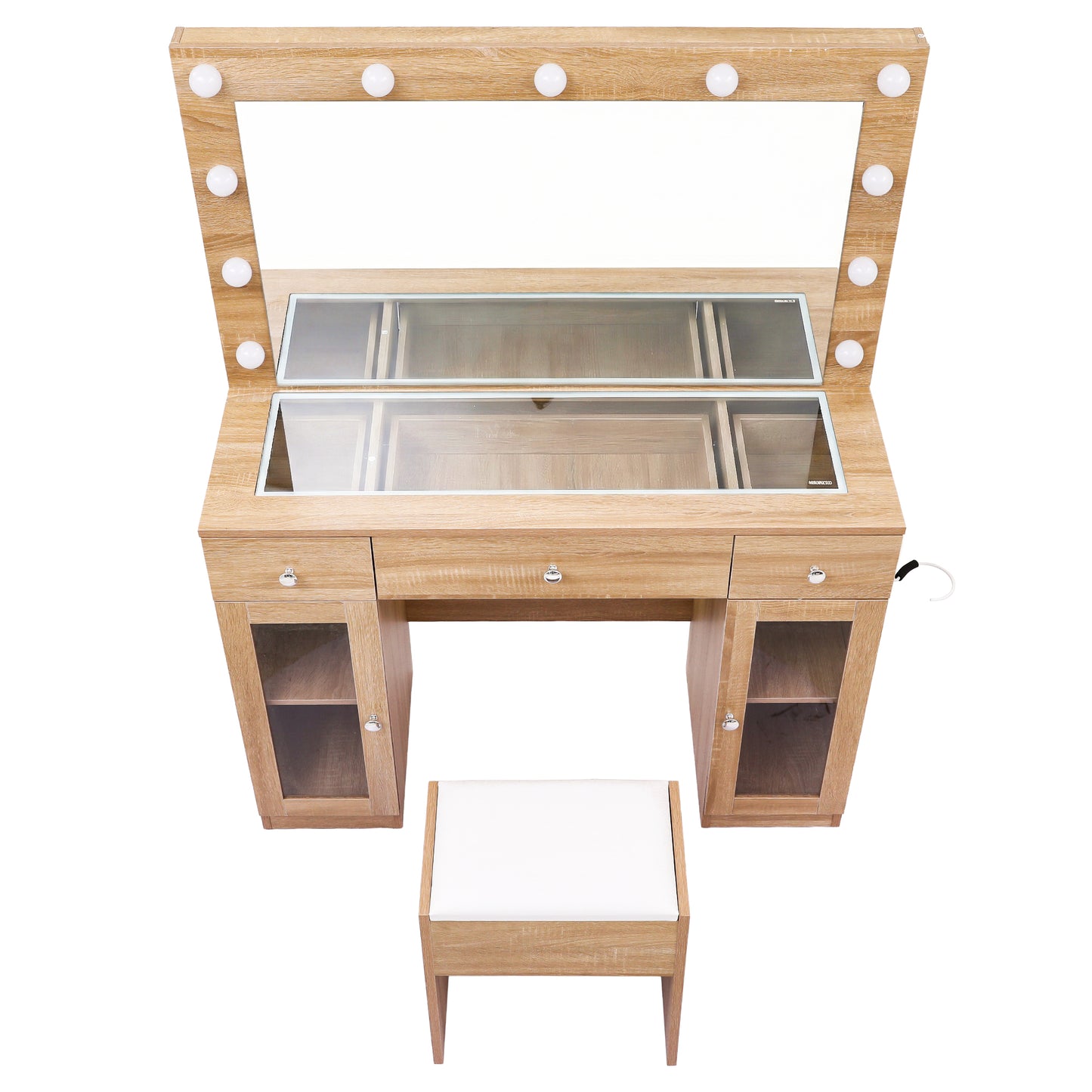 Dressing Table Vanity Desk – LED RGB Lighting, Wood Finish
