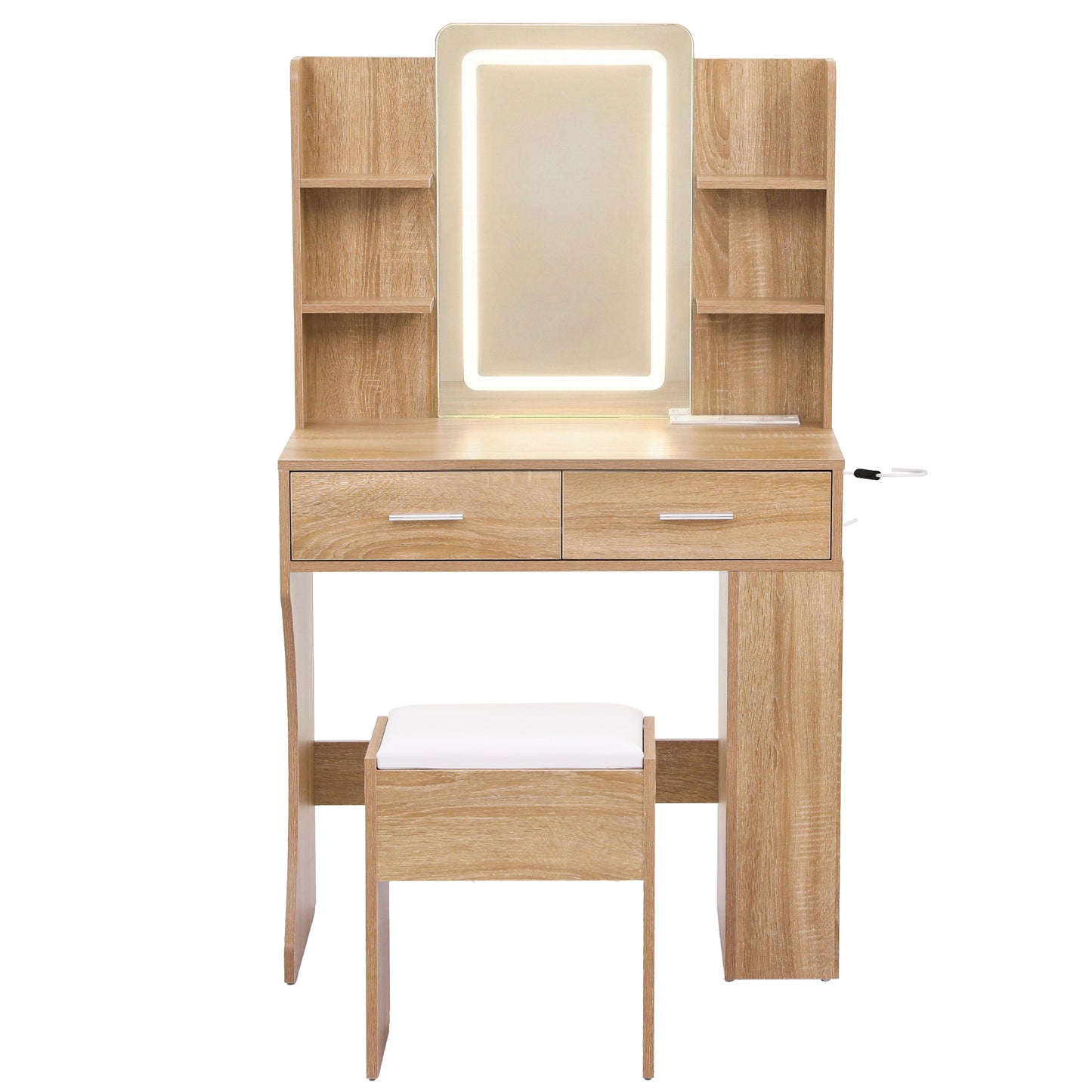 Dressing Table with LED Vanity Mirror and Stool – Wood Finish