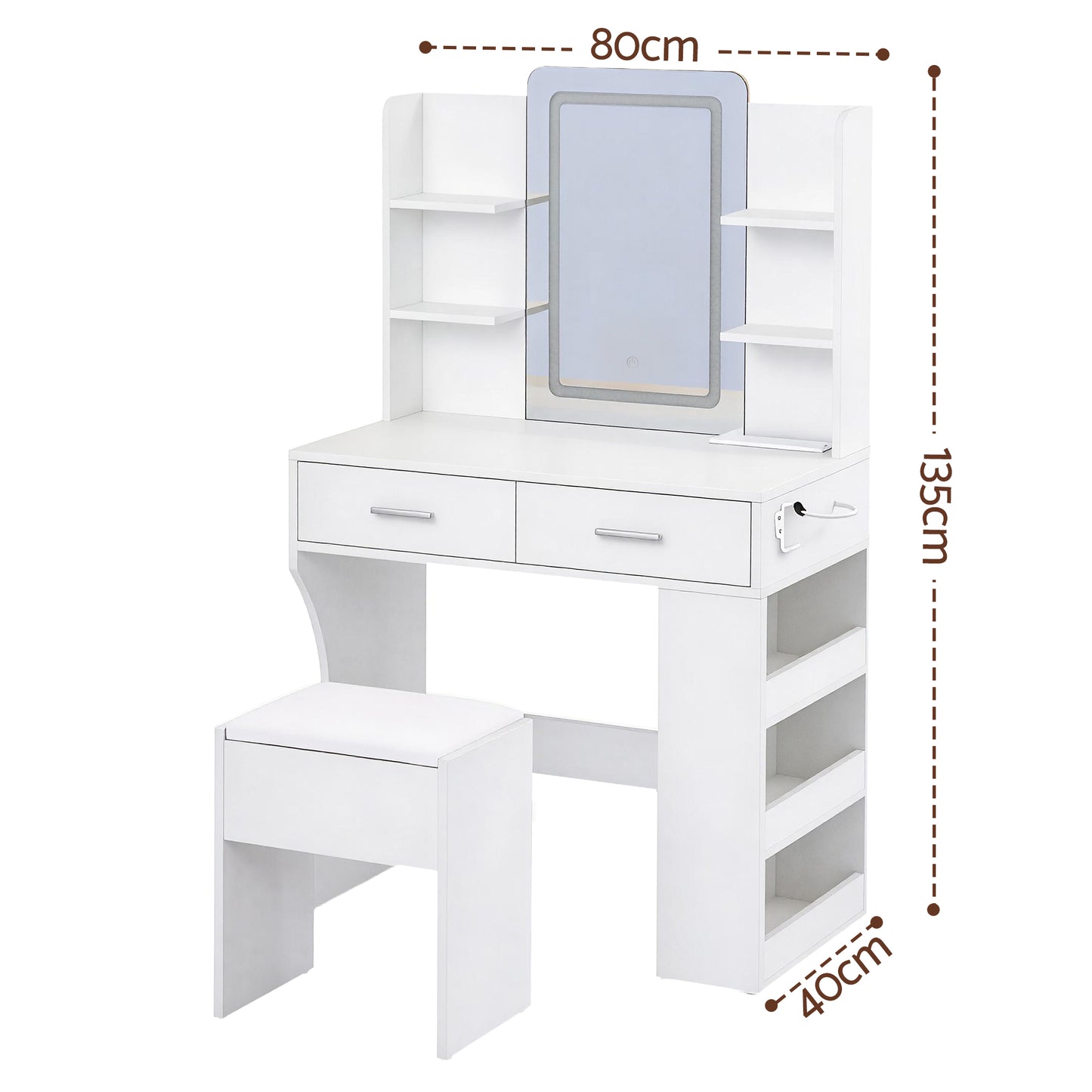 Dressing Table with LED Vanity Mirror and Stool – White