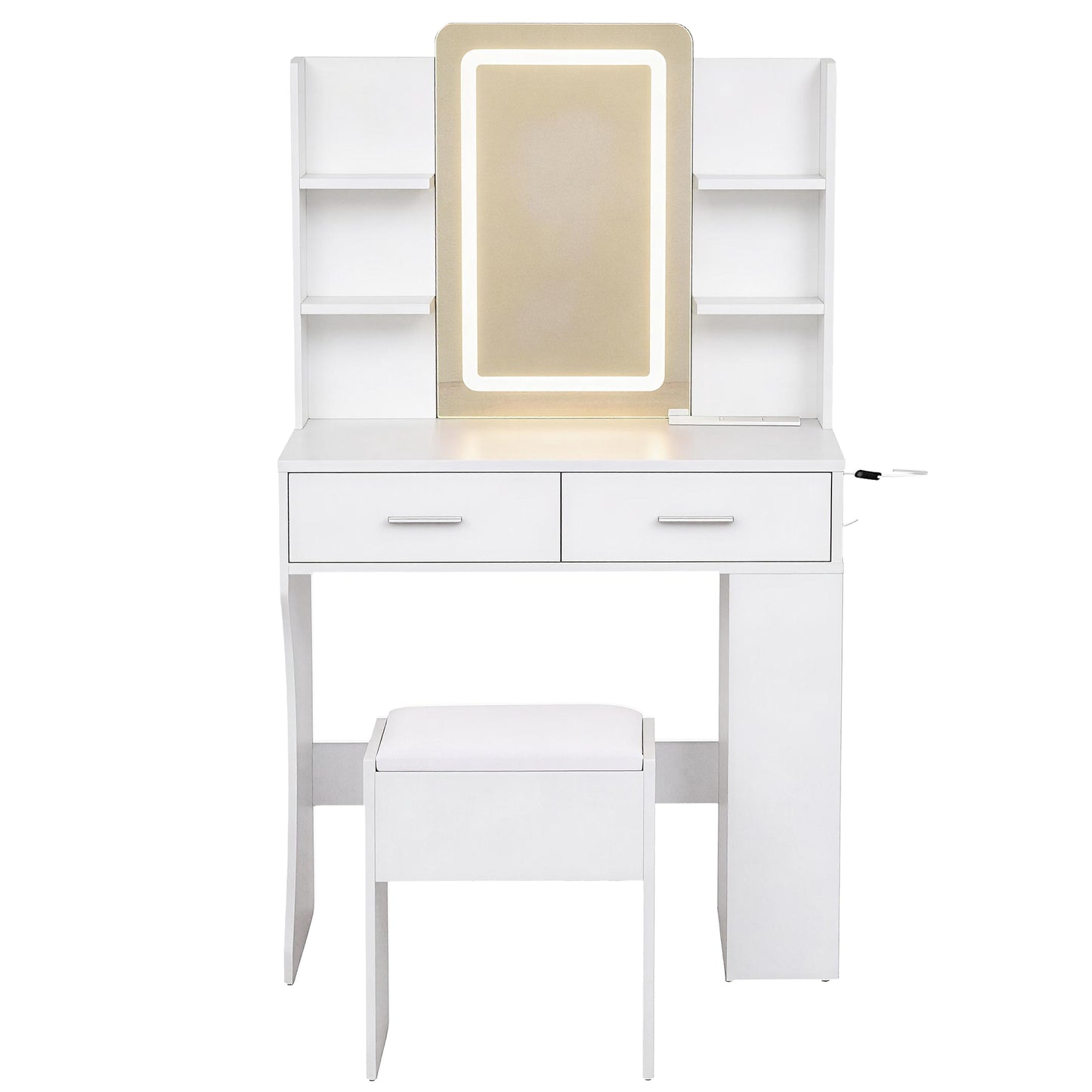 Dressing Table with LED Vanity Mirror and Stool – White