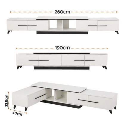 TWSC Extendable TV Cabinet Entertainment Unit Stand White