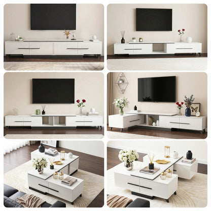 TWSC Extendable TV Cabinet Entertainment Unit Stand White