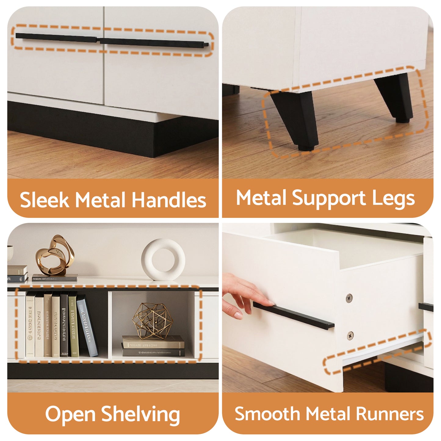 Extendable TV Cabinet – White, Adjustable Length 190-260cm