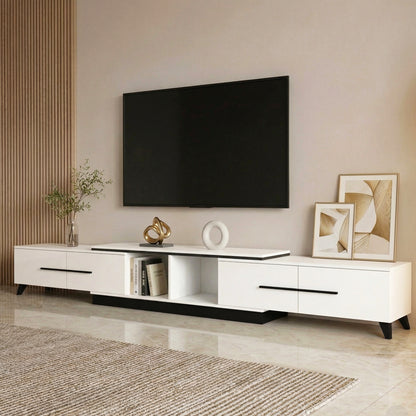 TWSC Extendable TV Cabinet Entertainment Unit Stand White