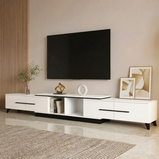 TWSC Extendable TV Cabinet Entertainment Unit Stand White