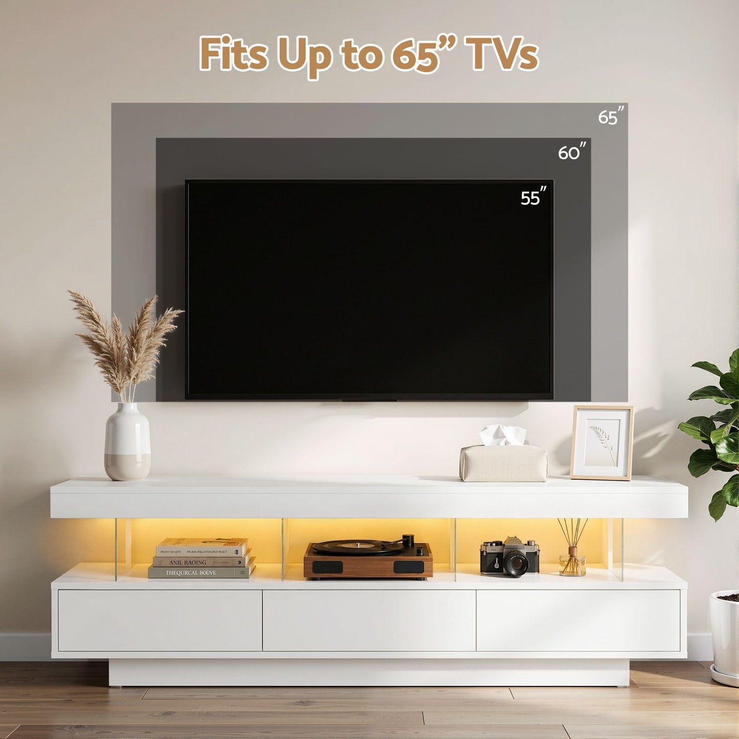 TWSC TV Unit LED 160CM Storage Drawer White