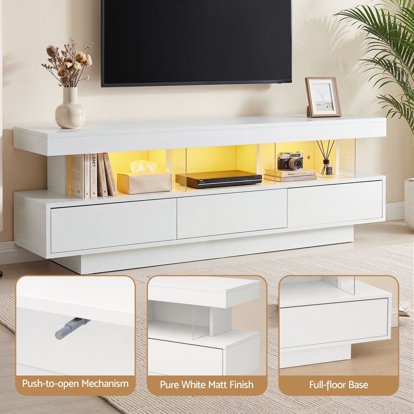 TWSC TV Unit LED 160CM Storage Drawer White