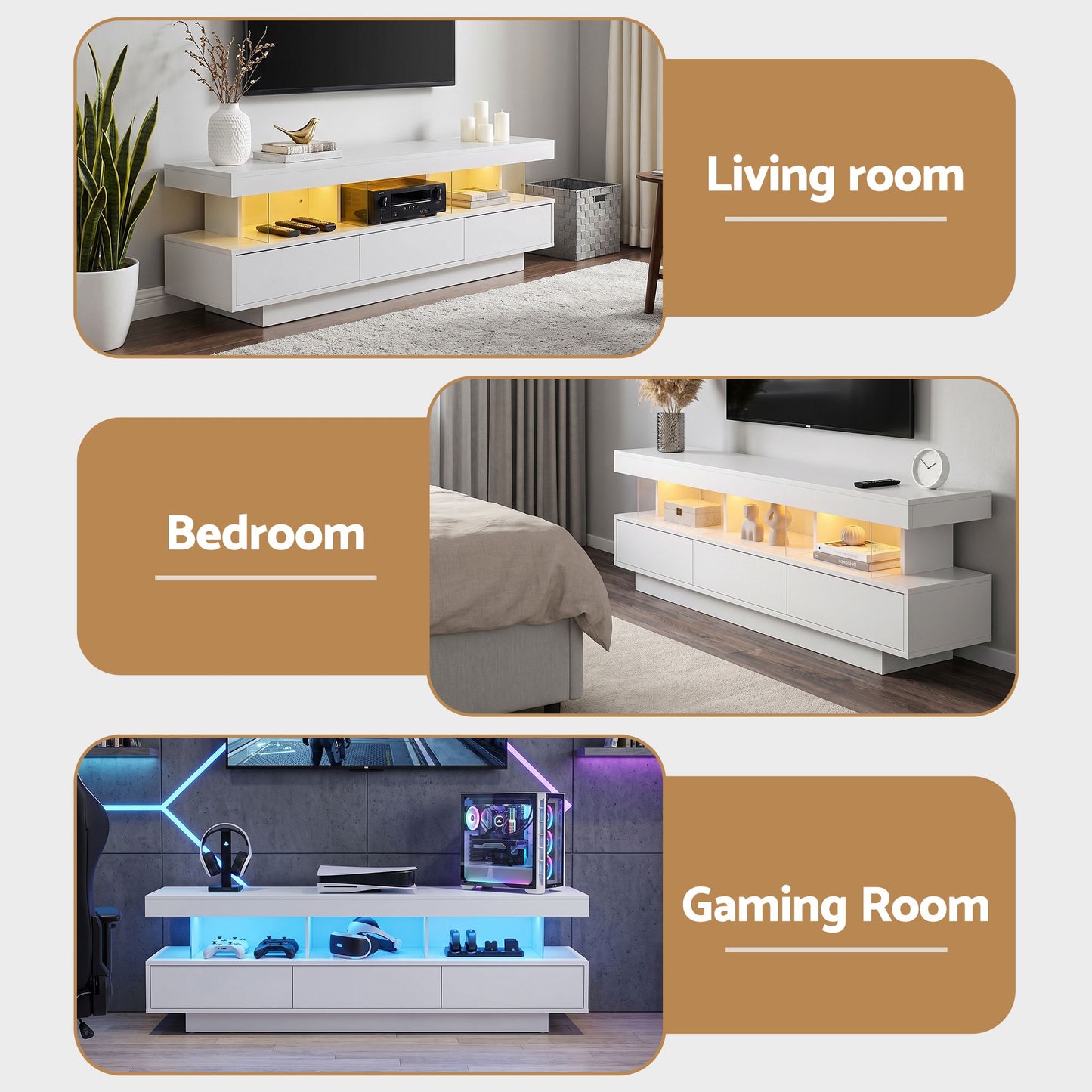 TWSC TV Unit LED 160CM Storage Drawer White