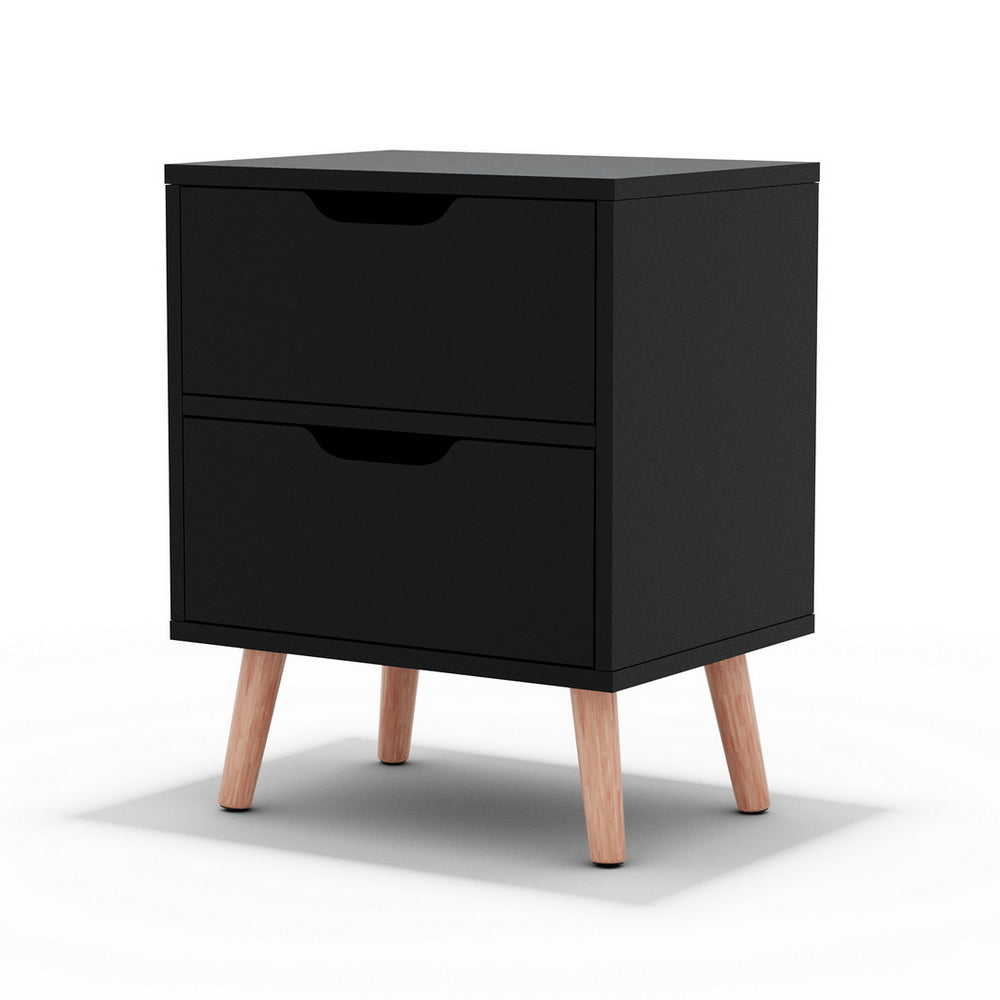 Bedside Table – Two Drawers, Black, 40x30x50cm