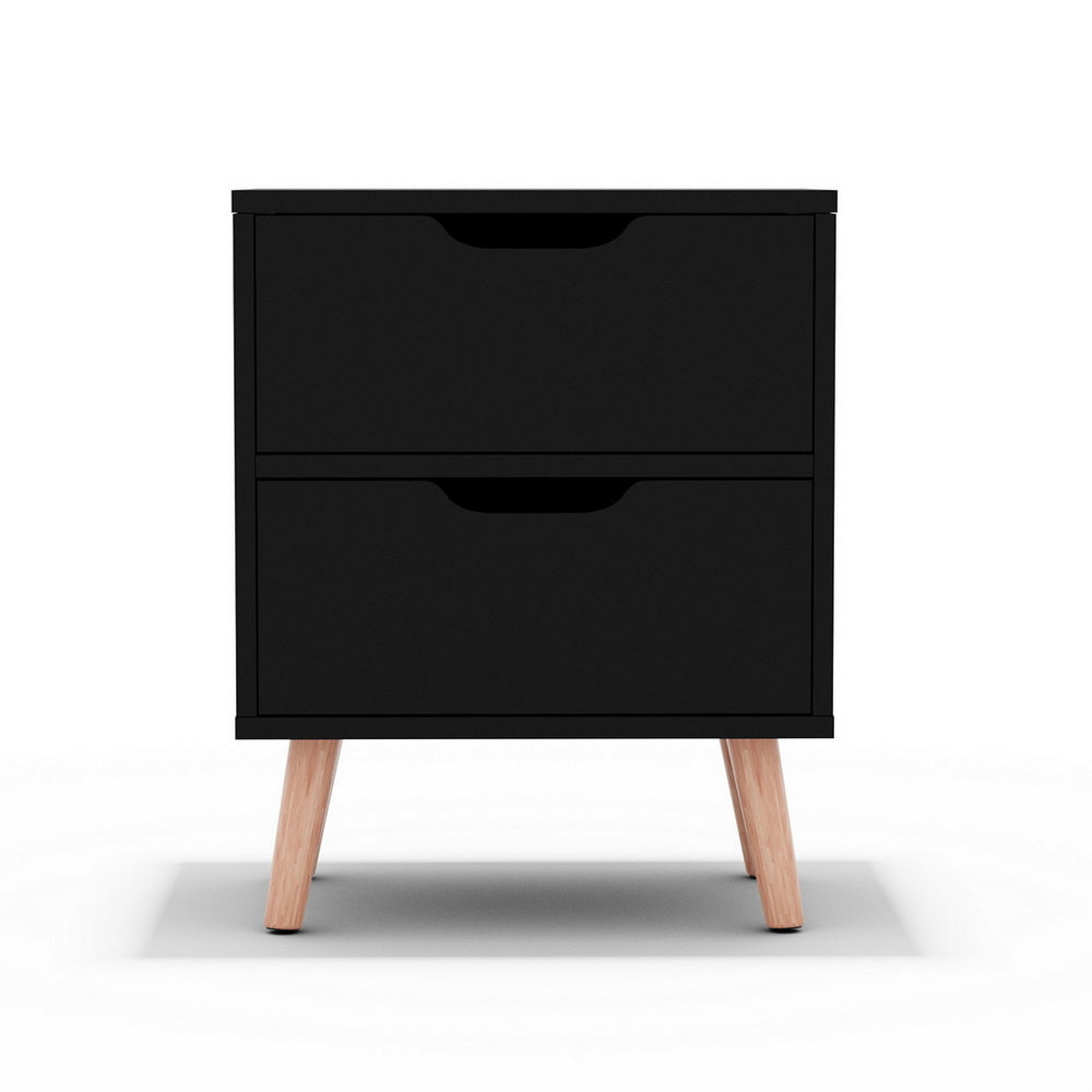 Bedside Table – Two Drawers, Black, 40x30x50cm