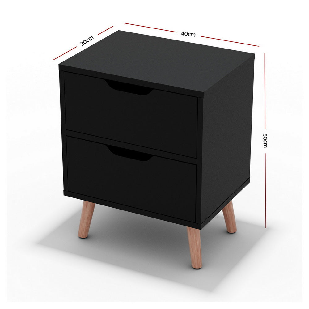 Bedside Table – Two Drawers, Black, 40x30x50cm