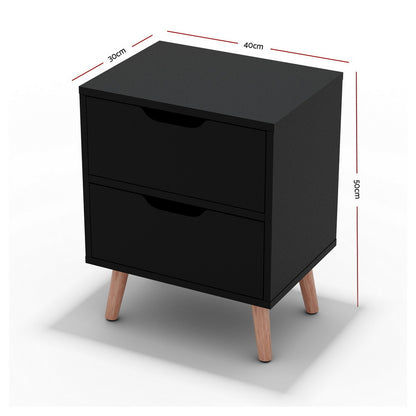 TWSC Bedside Table 2 Drawers - BODEN Black