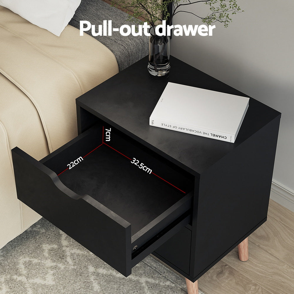 Bedside Table – Two Drawers, Black, 40x30x50cm