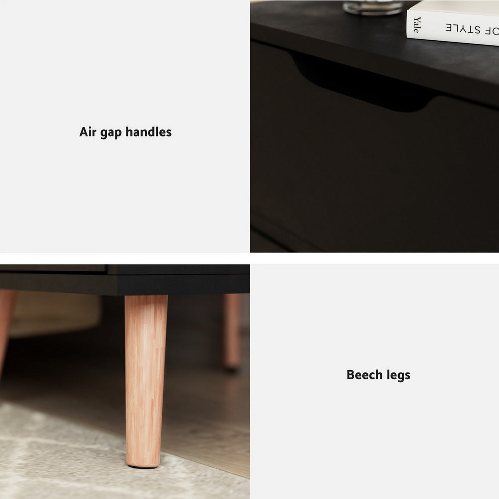 Bedside Table – Two Drawers, Black, 40x30x50cm