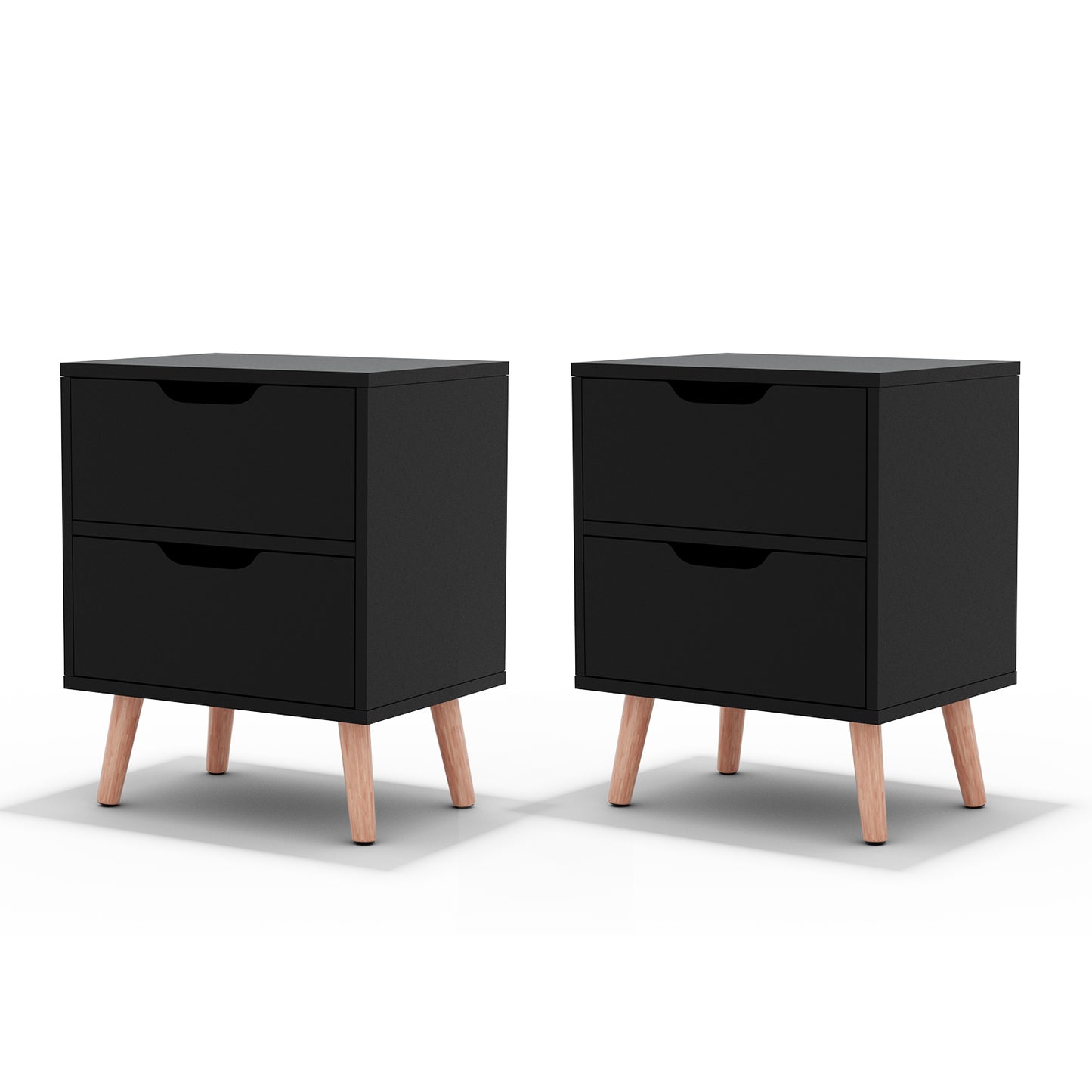 Bedside Table with Two Drawers – Black, 40x30x50cm, Set of 2